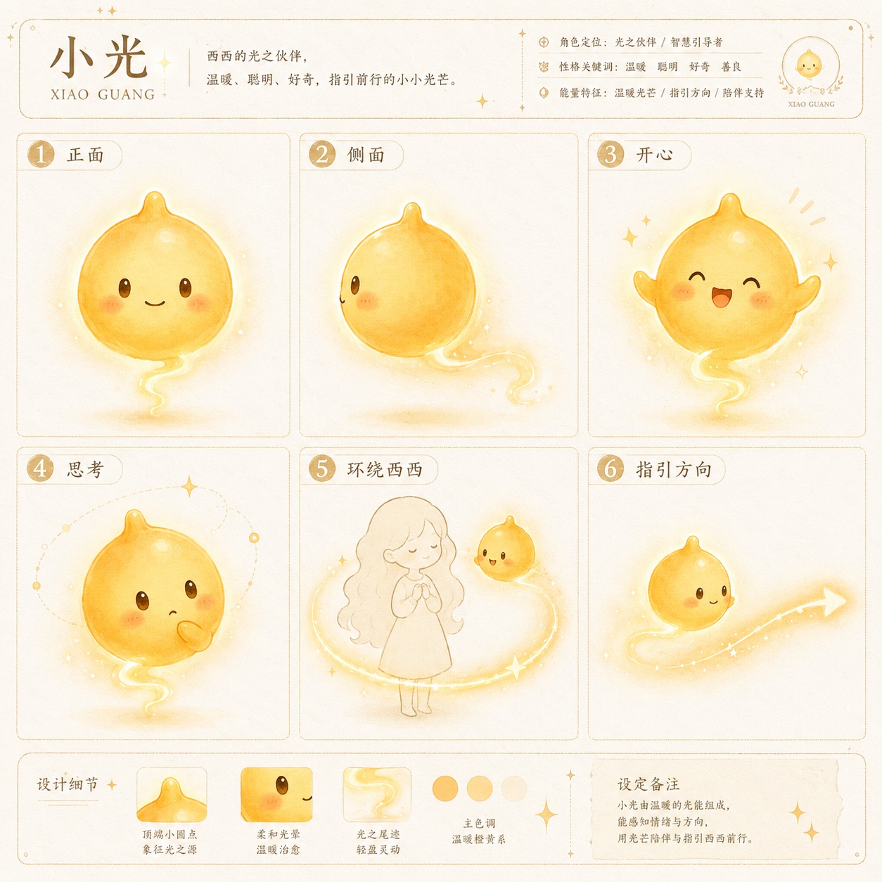 小光的六种动作与角色设定图